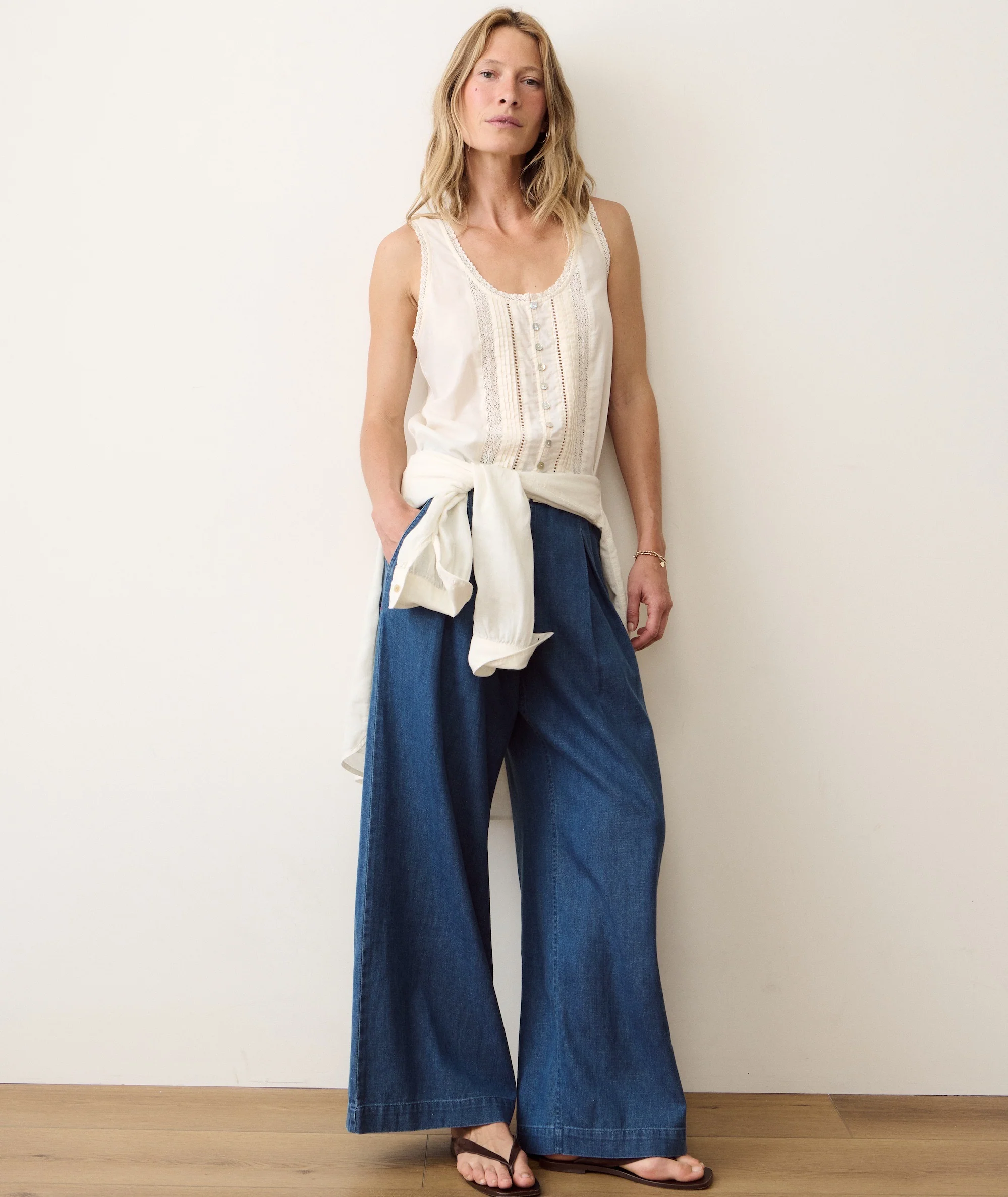 Allison Pleated Wide Leg Denim Trouser - Image 4