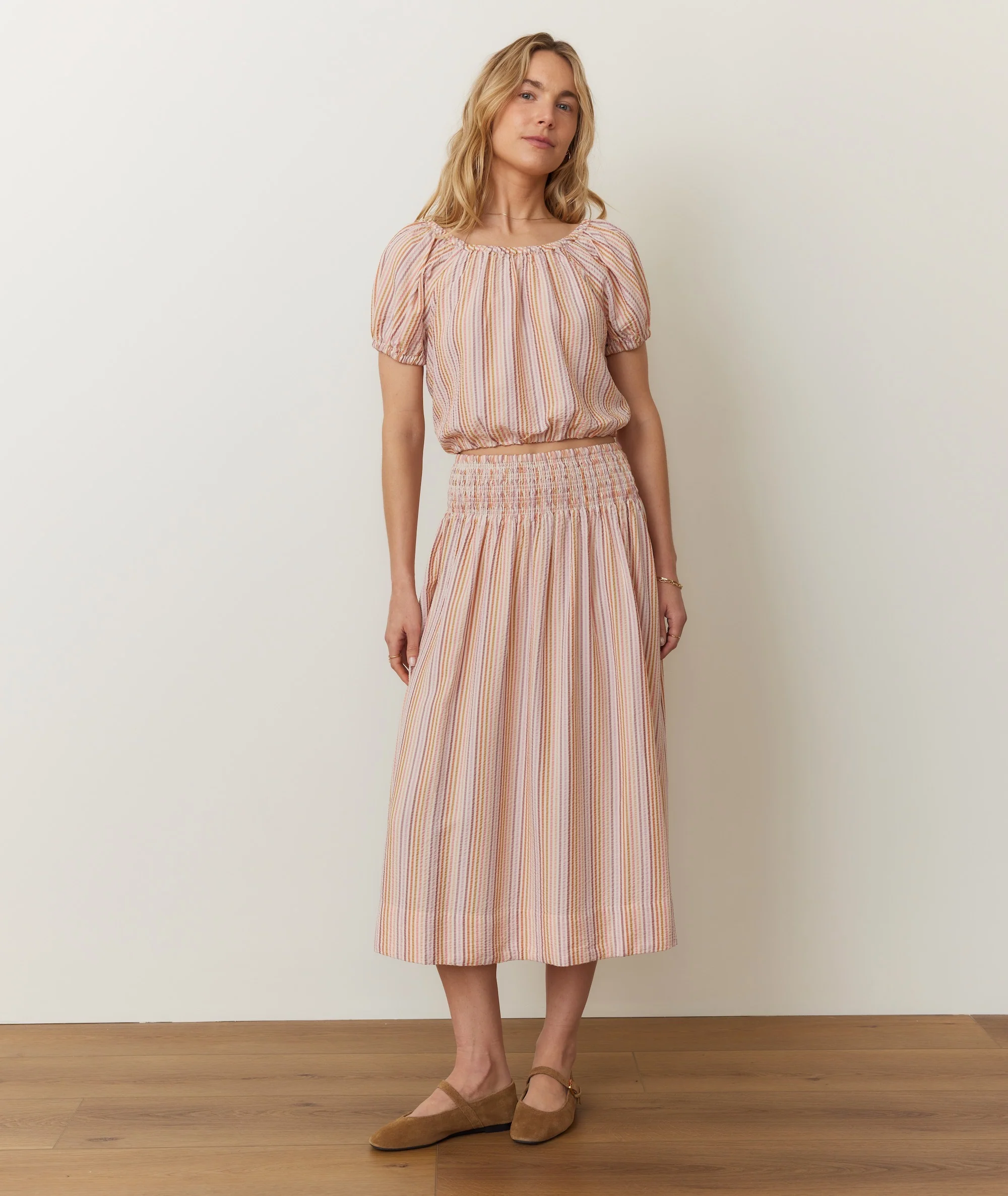 Bea Seersucker Midi Skirt